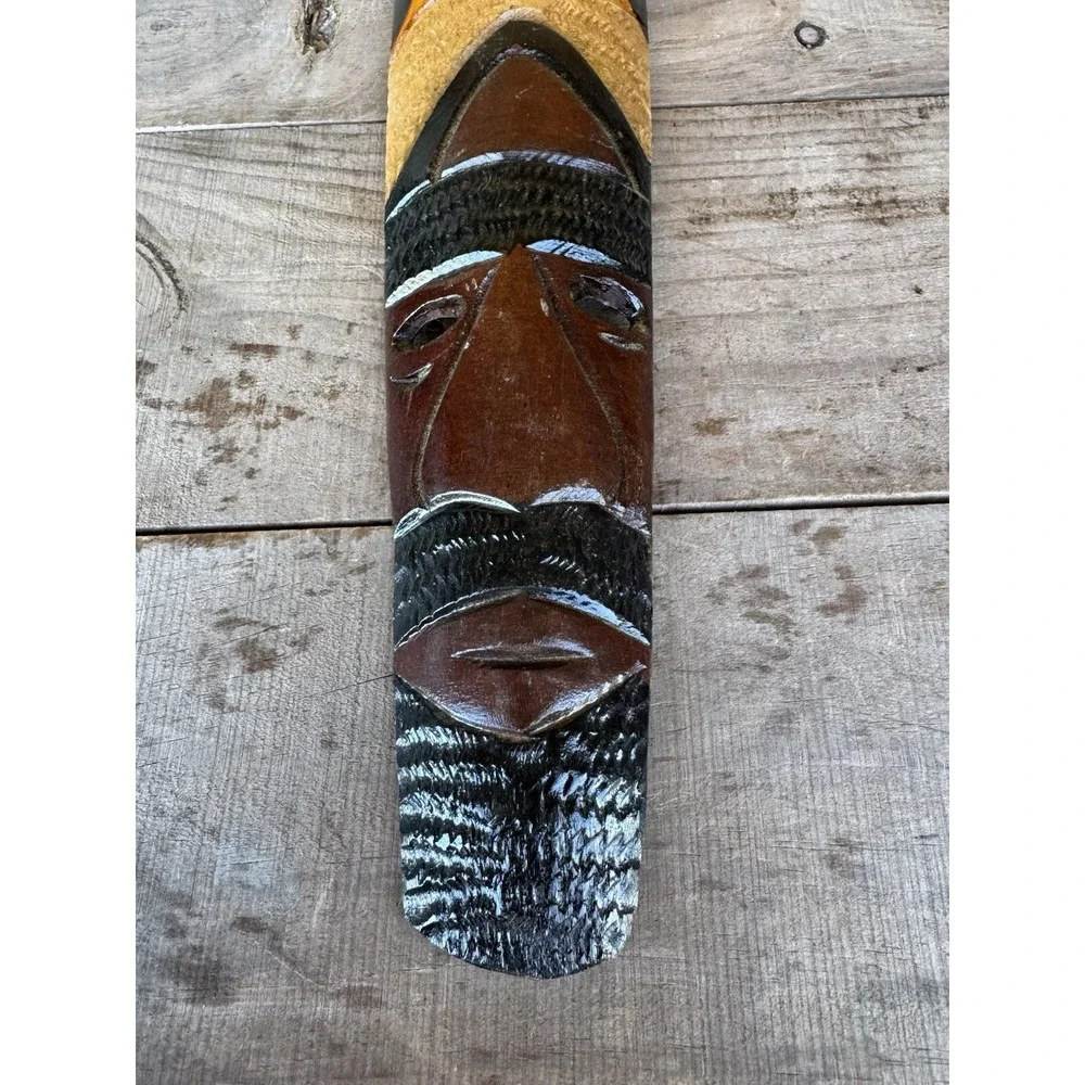 Vintage Wooden Hand Carved &‎ Painted Jamaican Mask, Wall Hanging